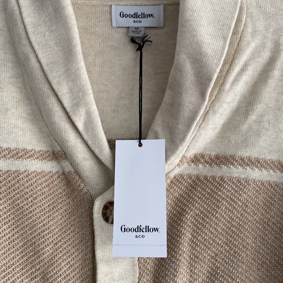 Men’s Cotton Knit Cardigan Lapel Collar Button Down Goodfellow & Co Cream Size M - Picture 3 of 5